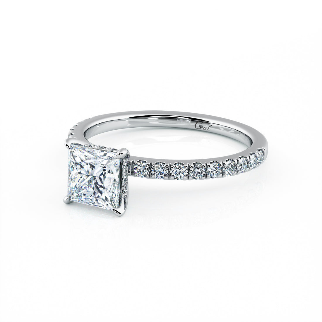 1.00 Carat Princess Shape Micropavé Engagement Ring