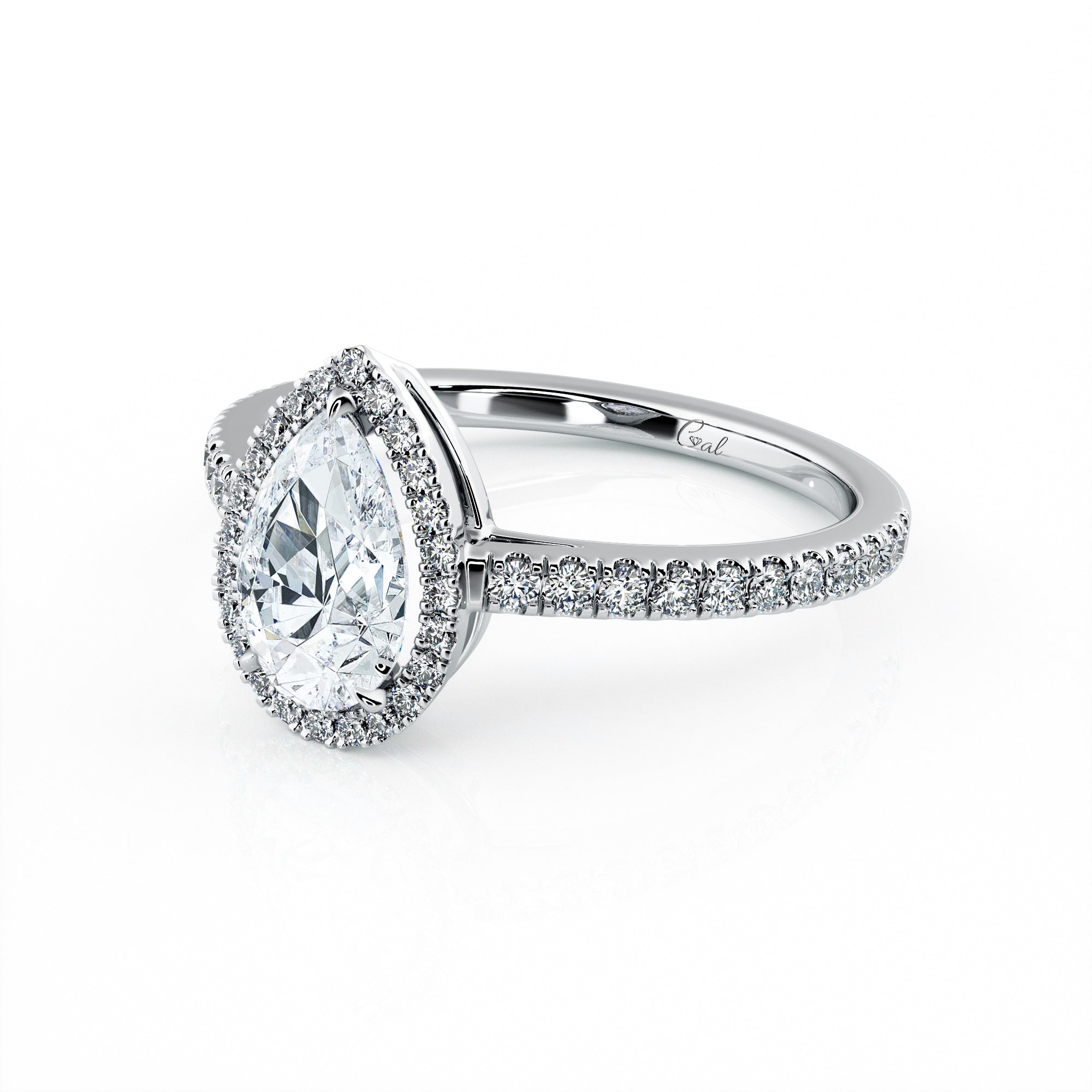 1.00 Carat Pear Shape Micropavé Halo Engagement Ring