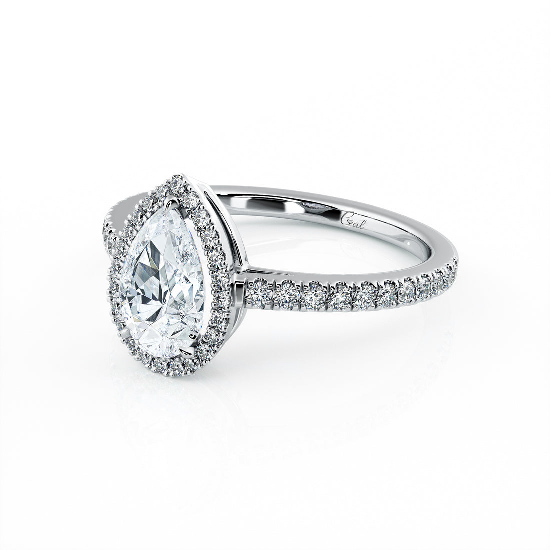 1.00 Carat Pear Shape Micropavé Halo Engagement Ring