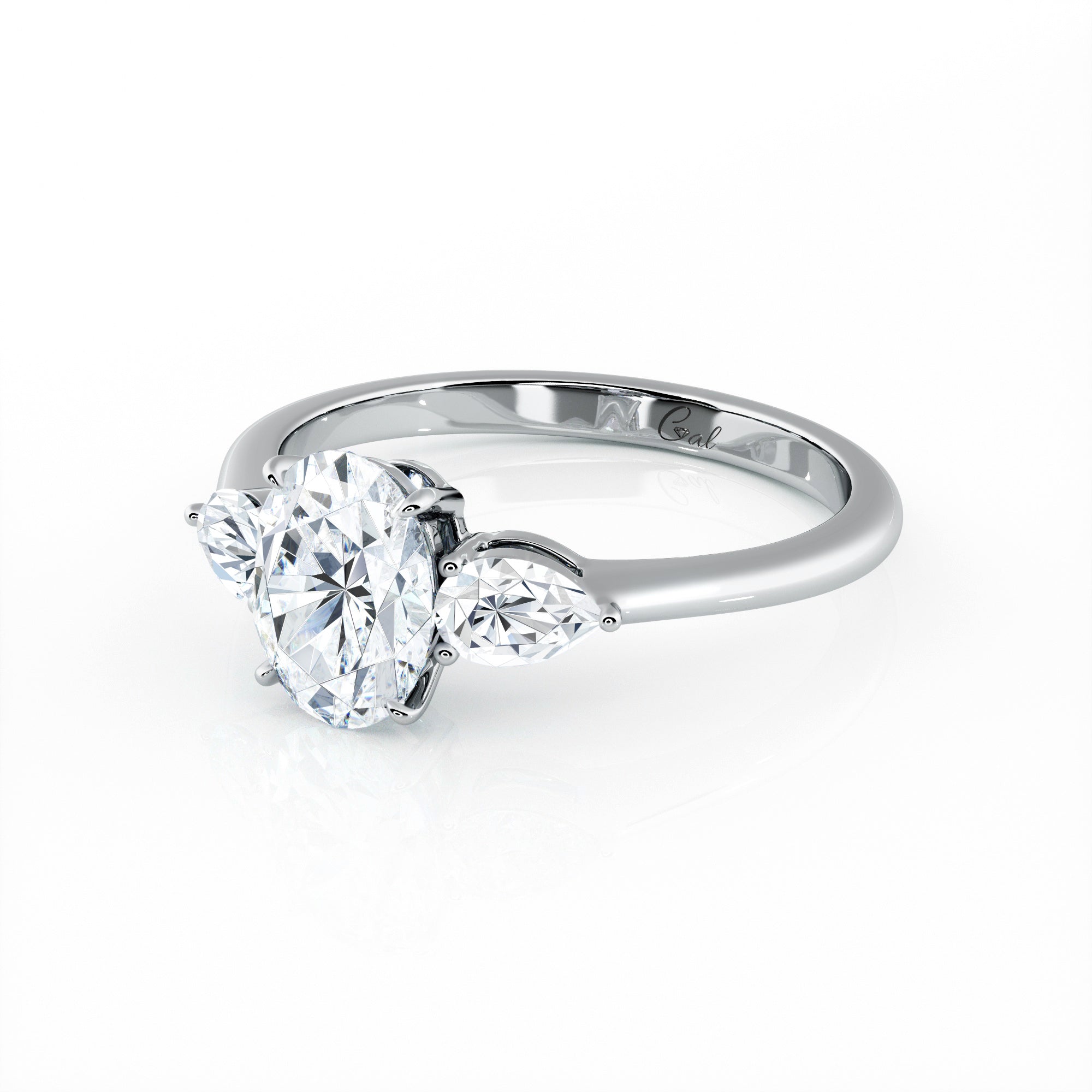 1.00 Carat Oval Shape With Pear Shape Side Stones Engagement Ring