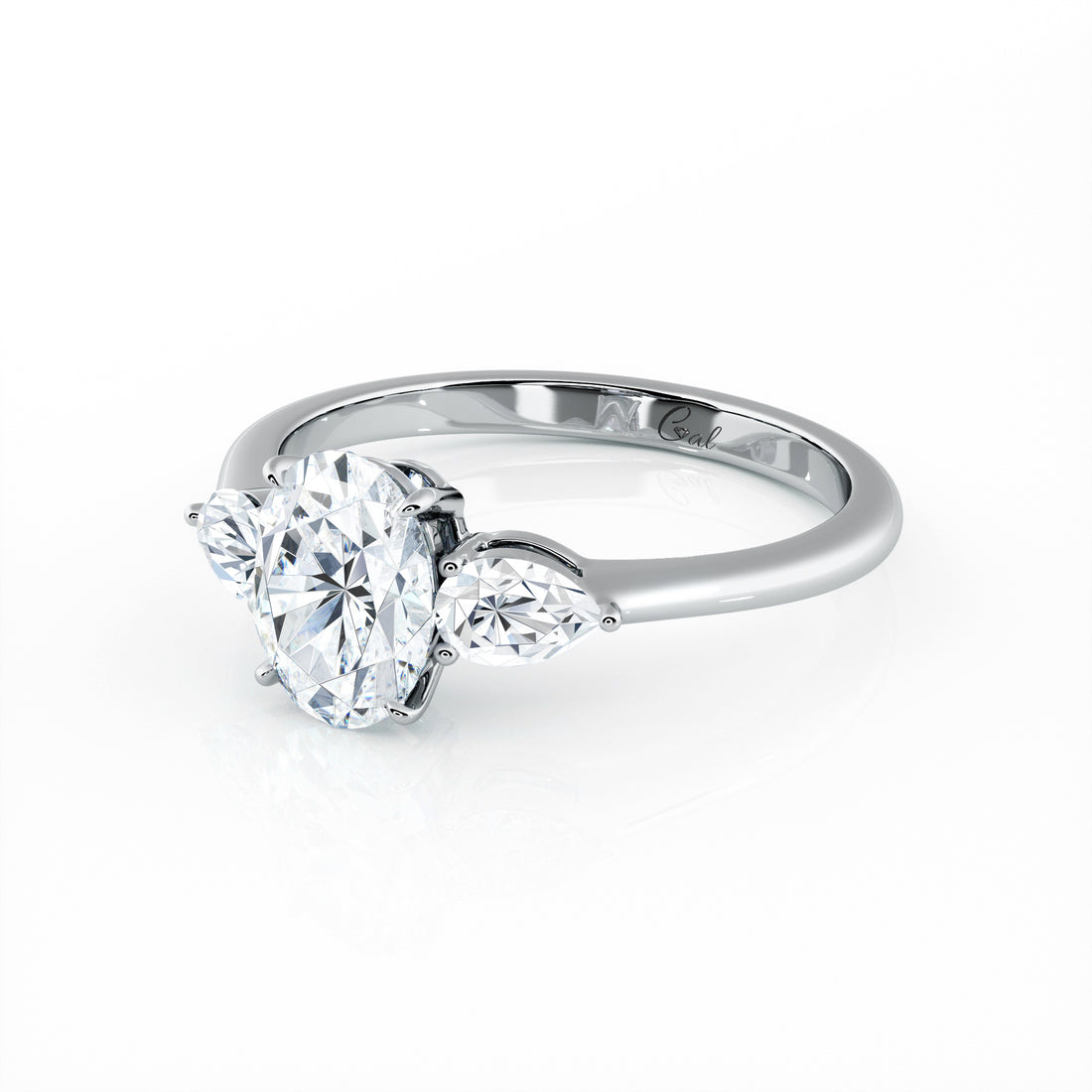 1.00 Carat Oval Shape With Pear Shape Side Stones Engagement Ring