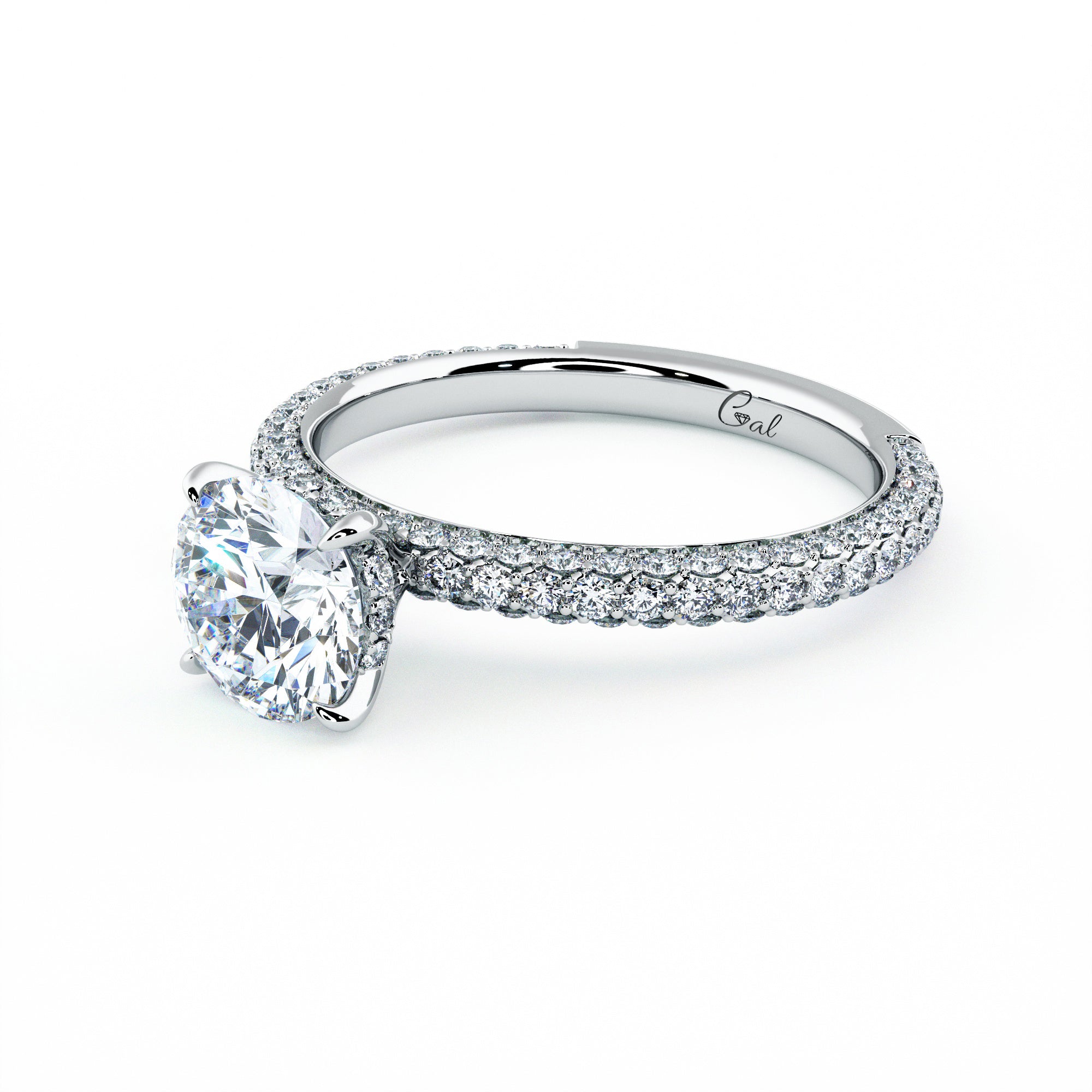 1.00 Carat Round Brilliant Trio Pave Engagement Ring