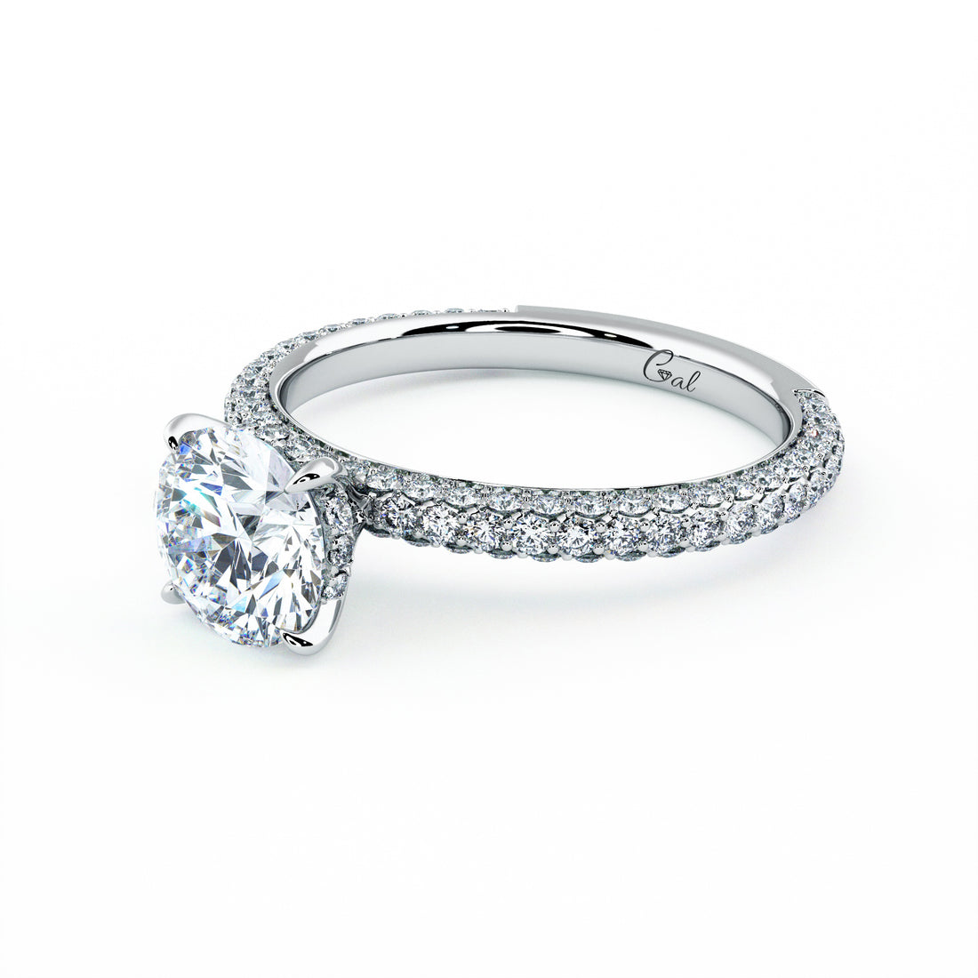 1.00 Carat Round Brilliant Trio Pave Engagement Ring