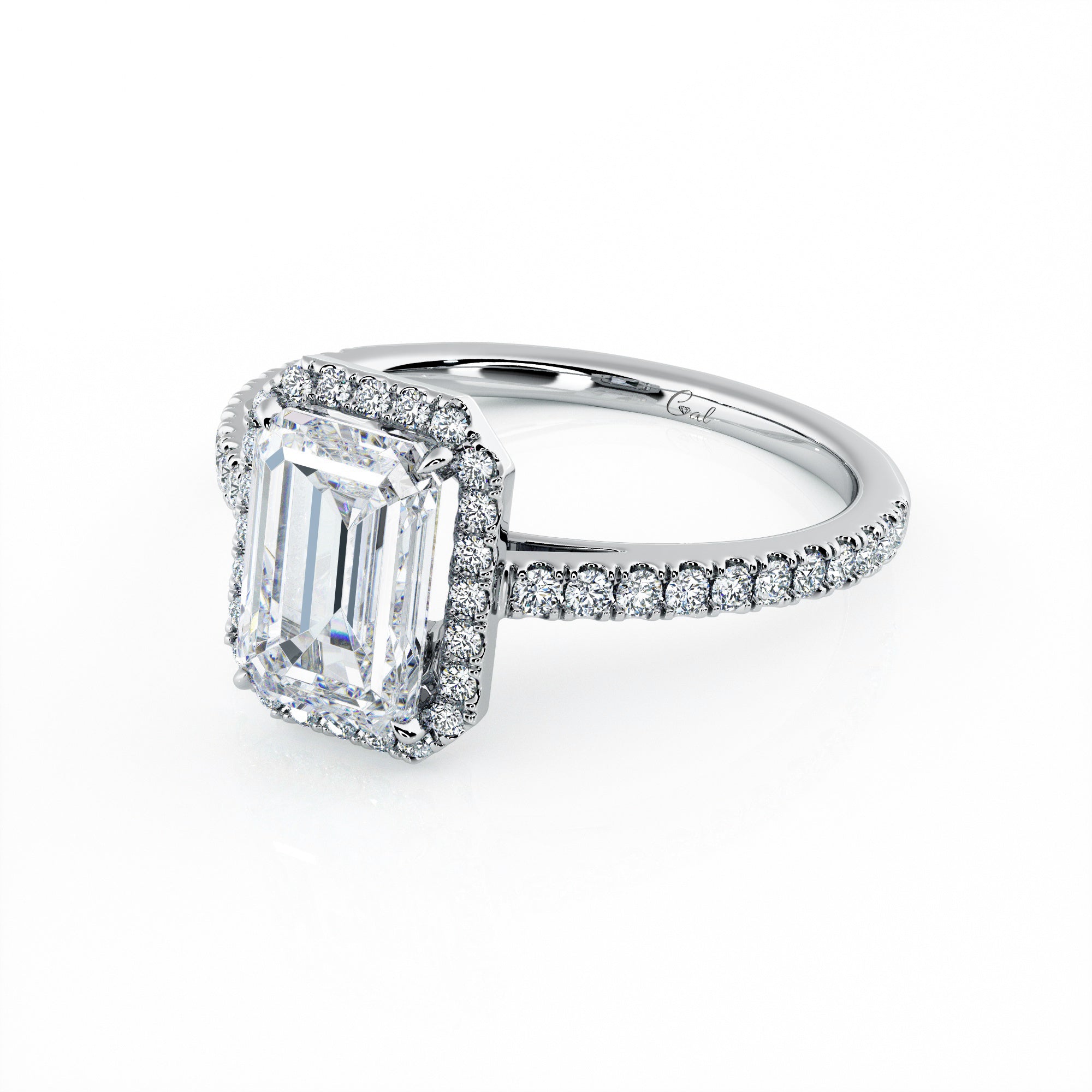 1.50 Carat Emerald Shape Micropavé Halo Engagement Ring