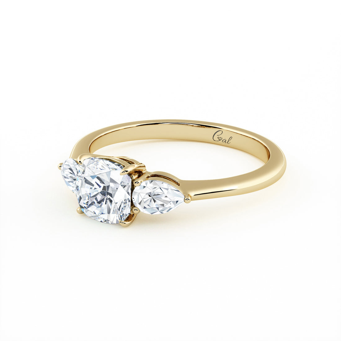 1.00 Carat Cushion Shape With Pear Shape Side Stones Engagement Ring