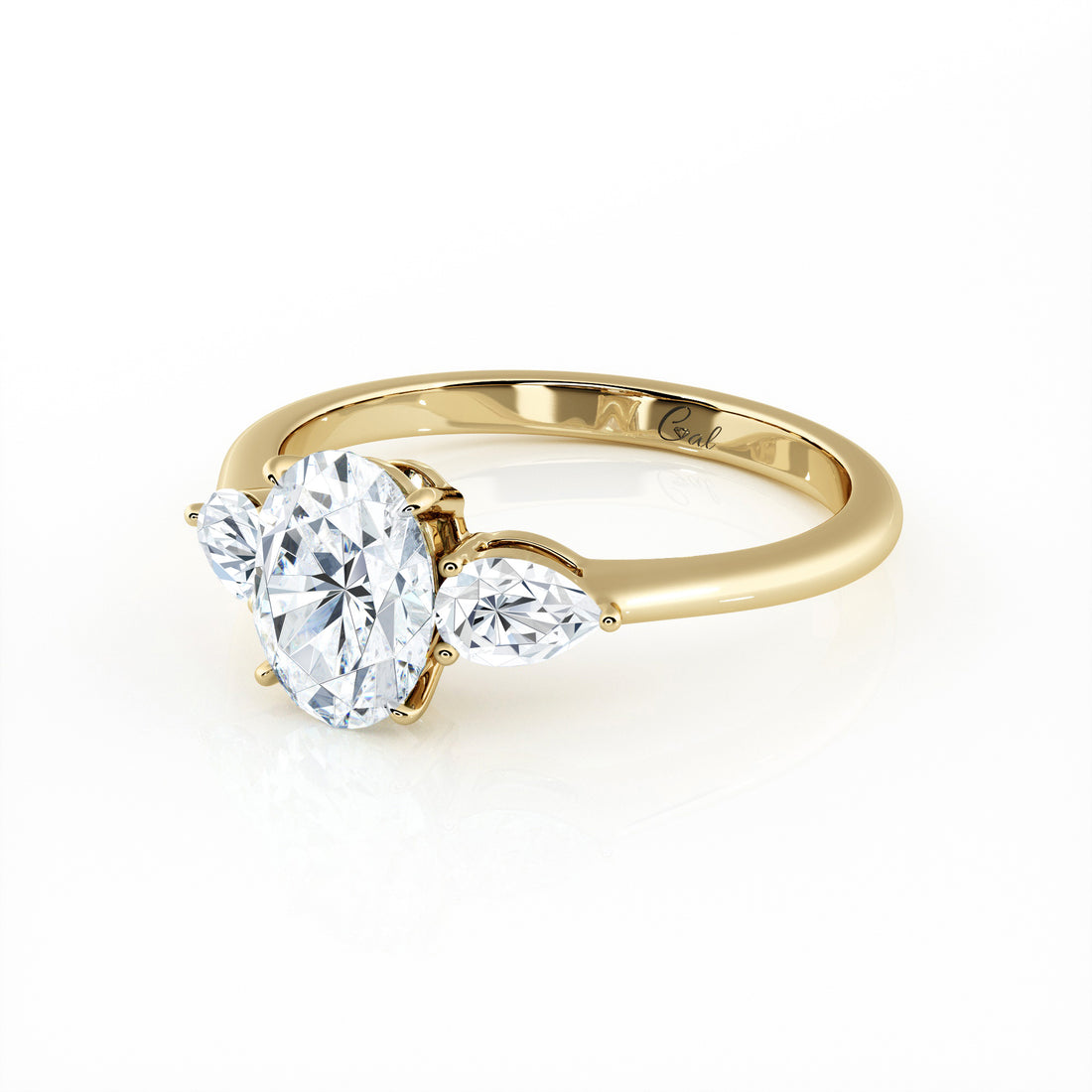 1.00 Carat Oval Shape With Pear Shape Side Stones Engagement Ring