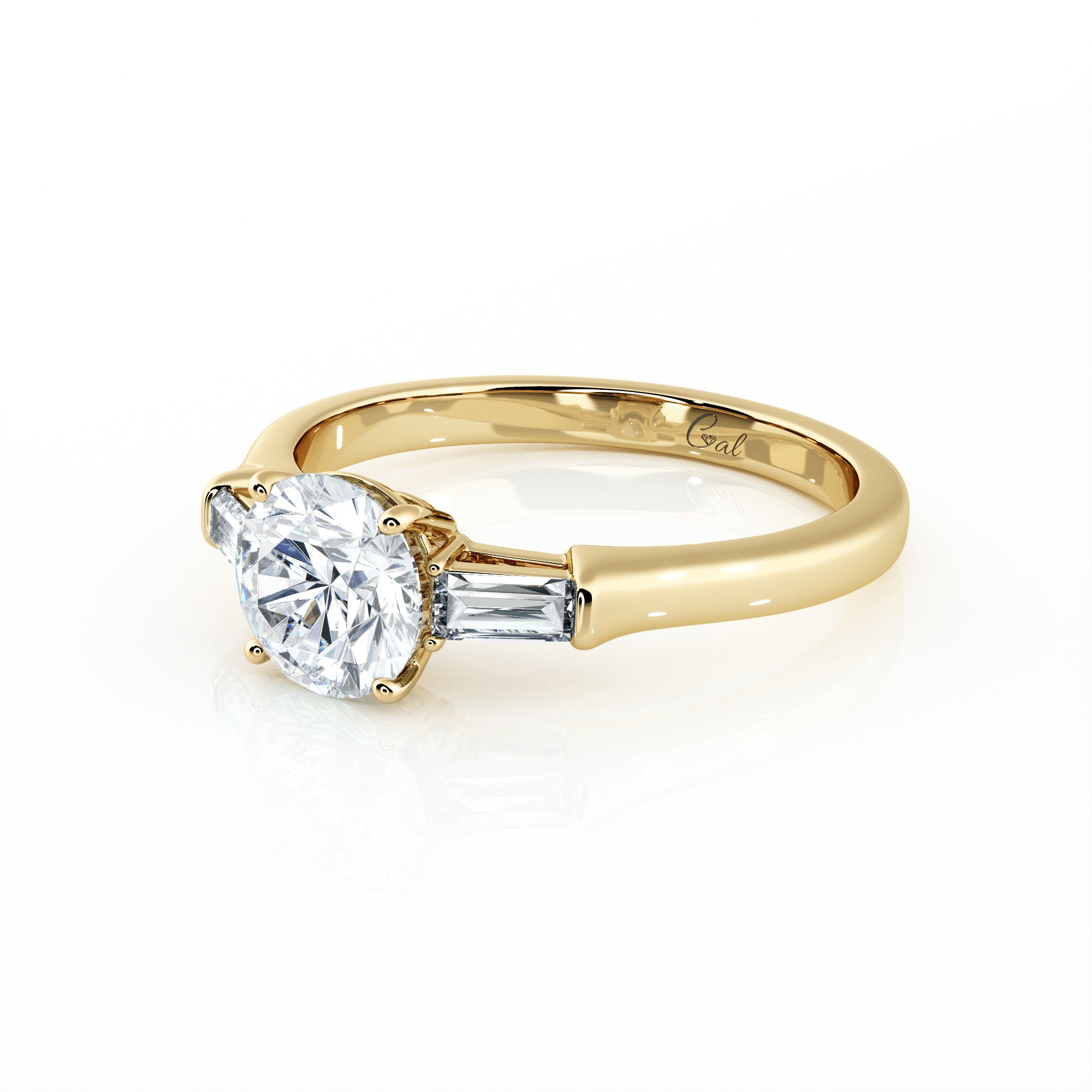 1.00 Carat Round Brilliant With Baguette Shape Side Stones Engagement Ring