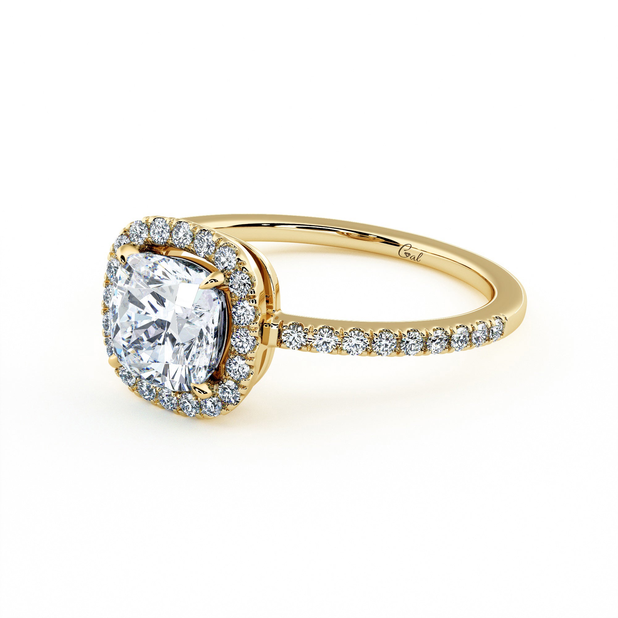 1.00 Carat Cushion Shape Micropavé Halo Engagement Ring