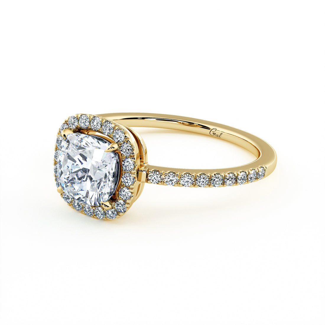 1.00 Carat Cushion Shape Micropavé Halo Engagement Ring