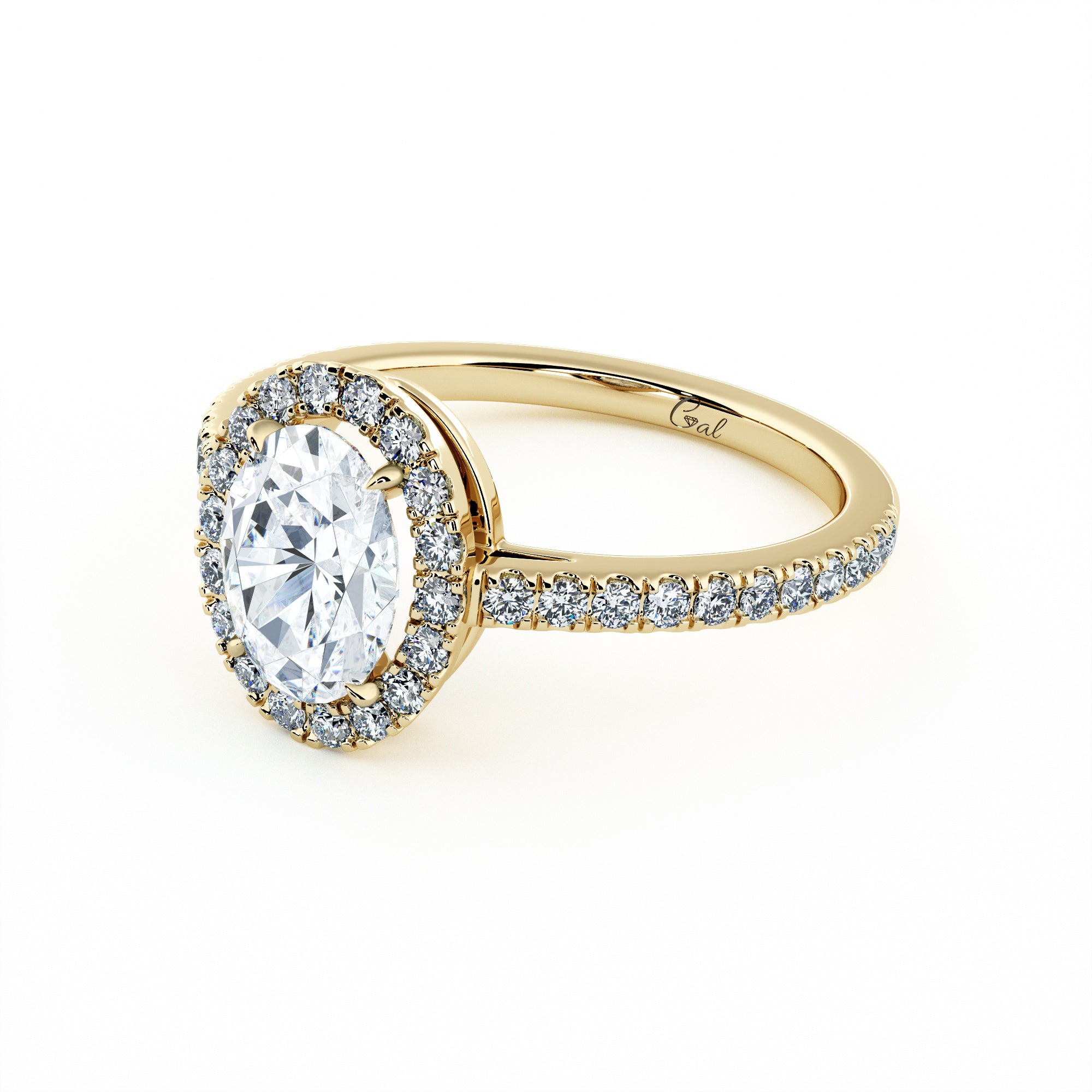 1.00 Carat Oval Shape Micropavé Halo Engagement Ring