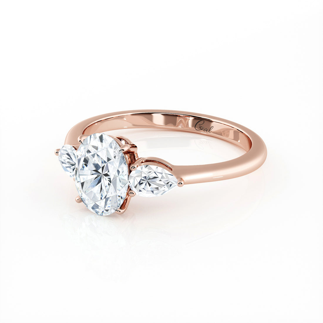 1.00 Carat Oval Shape With Pear Shape Side Stones Engagement Ring