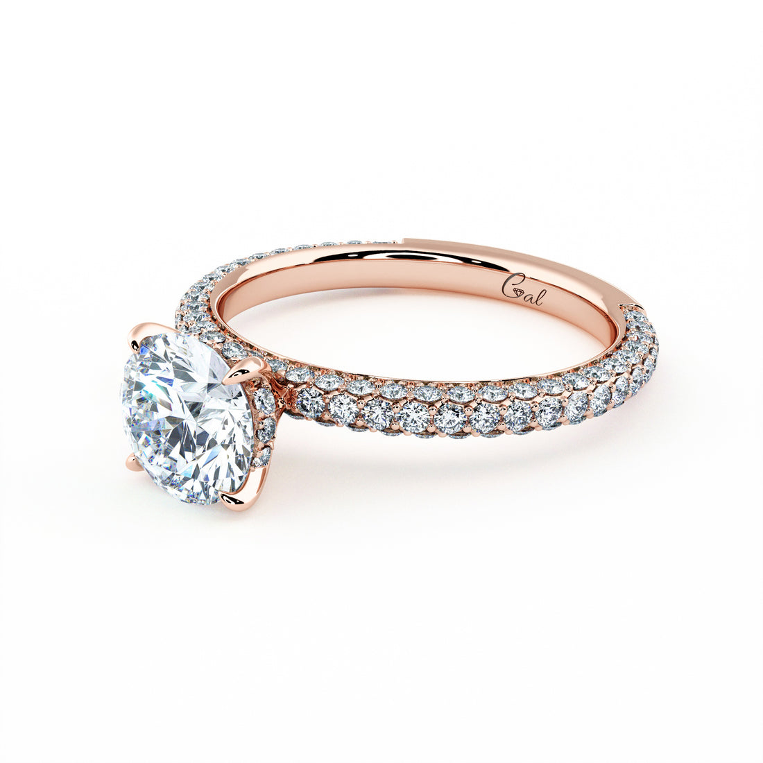 1.00 Carat Round Brilliant Trio Pave Engagement Ring