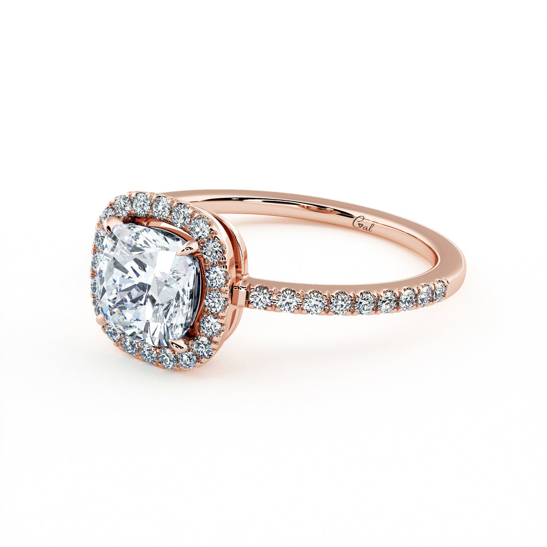1.00 Carat Cushion Shape Micropavé Halo Engagement Ring