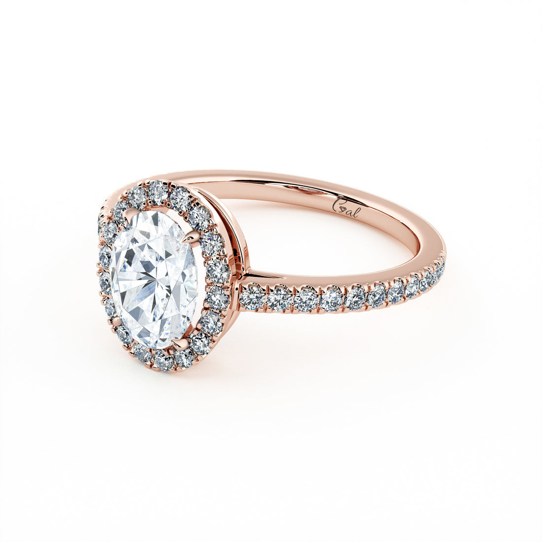 1.00 Carat Oval Shape Micropavé Halo Engagement Ring