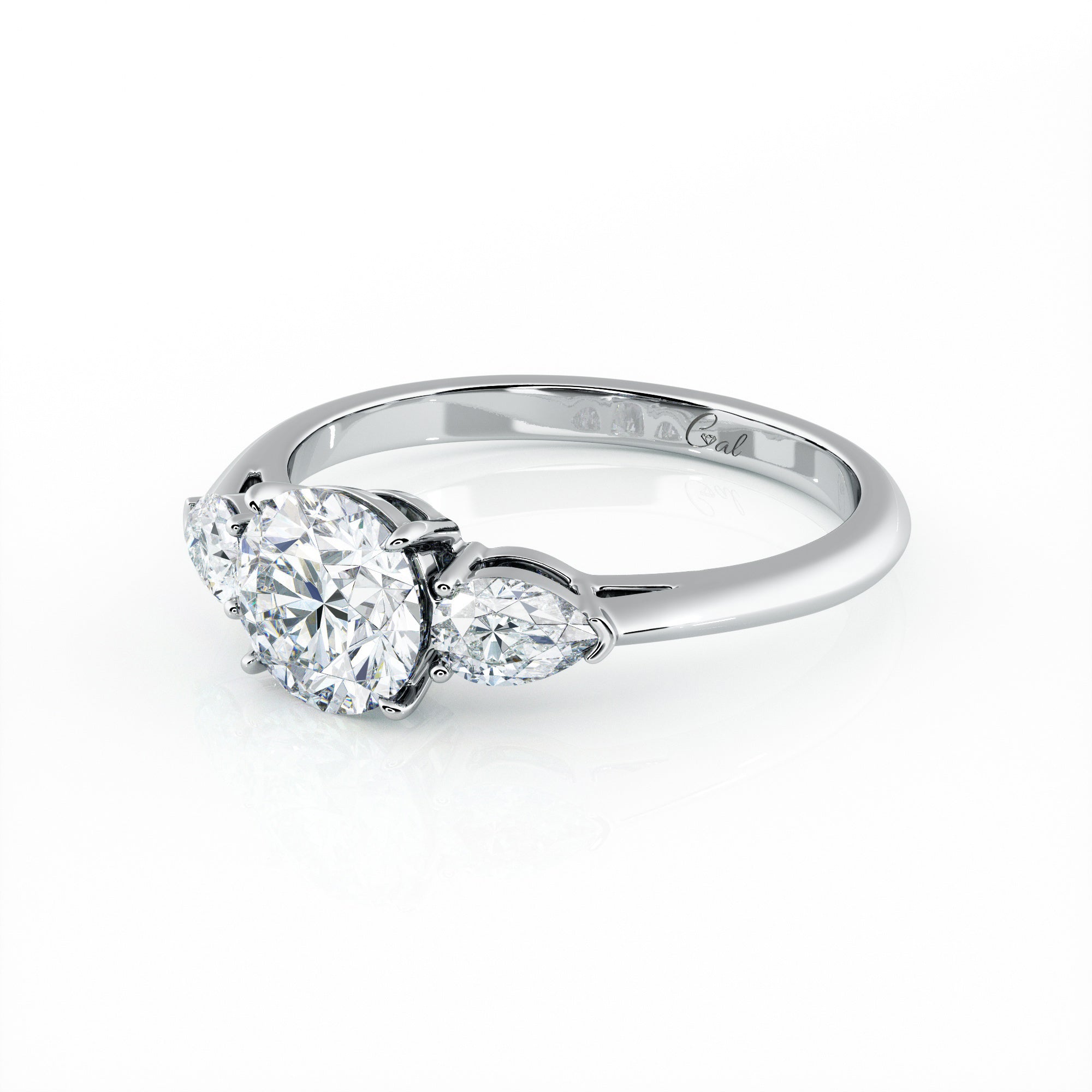 1.00 Carat Round Brilliant Shape With Pear Shape Side Stones Engagement Ring
