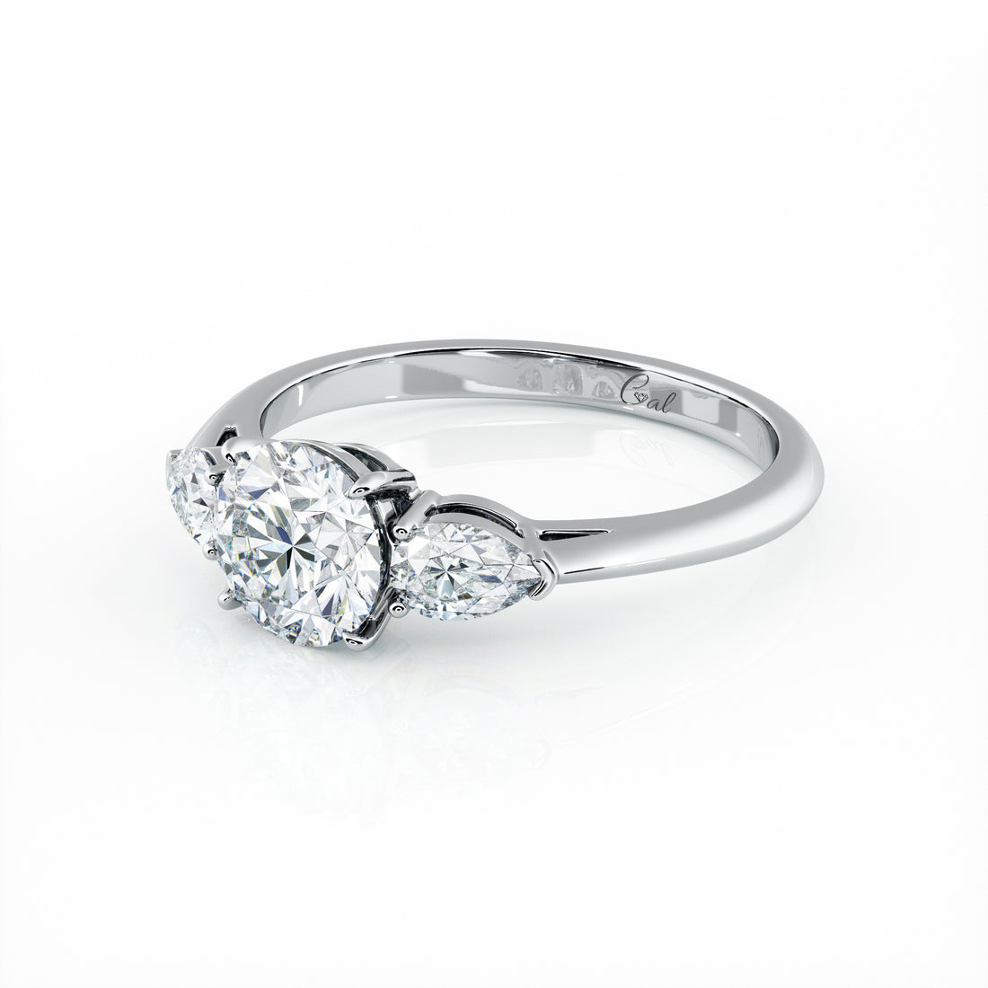 1.00 Carat Round Brilliant Shape With Pear Shape Side Stones Engagement Ring