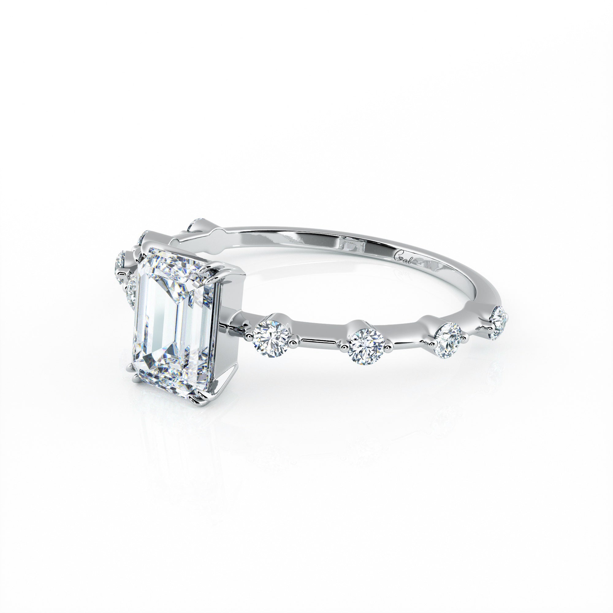 1.00 Carat Emerald Shape With Side Stones Engagement Ring