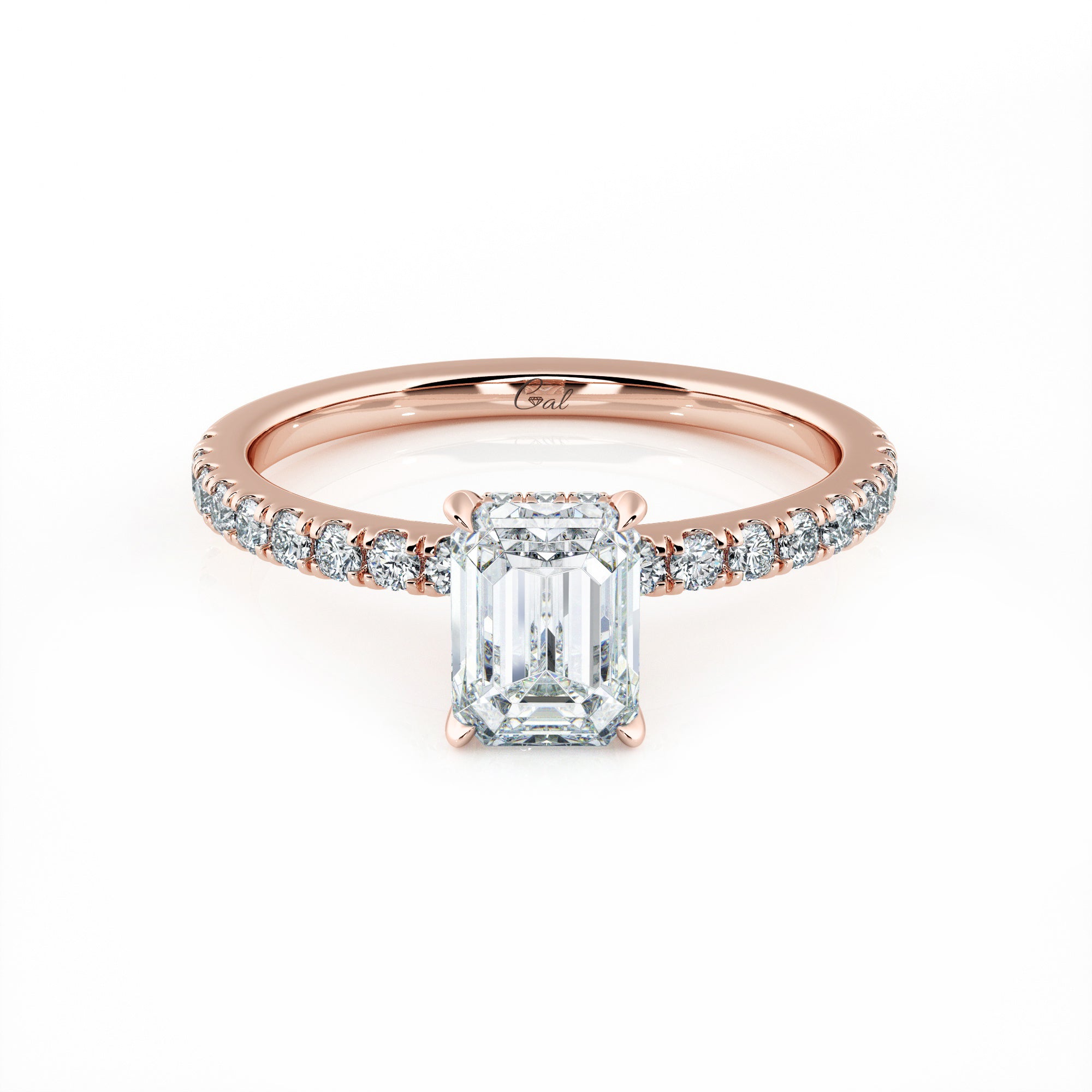 1.00 Carat Emerald Shape Micropavé Engagement Ring