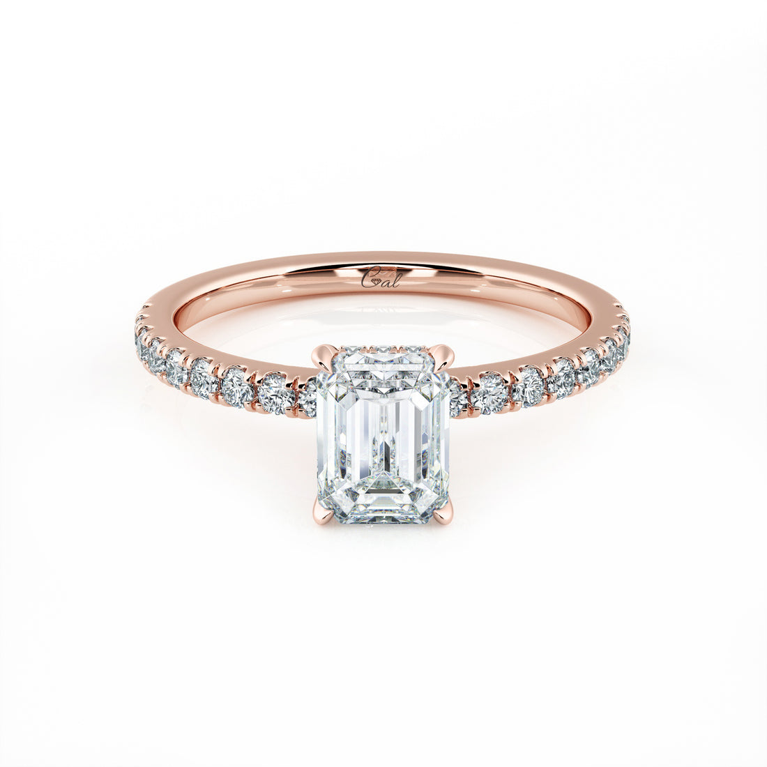 1.00 Carat Emerald Shape Micropavé Engagement Ring