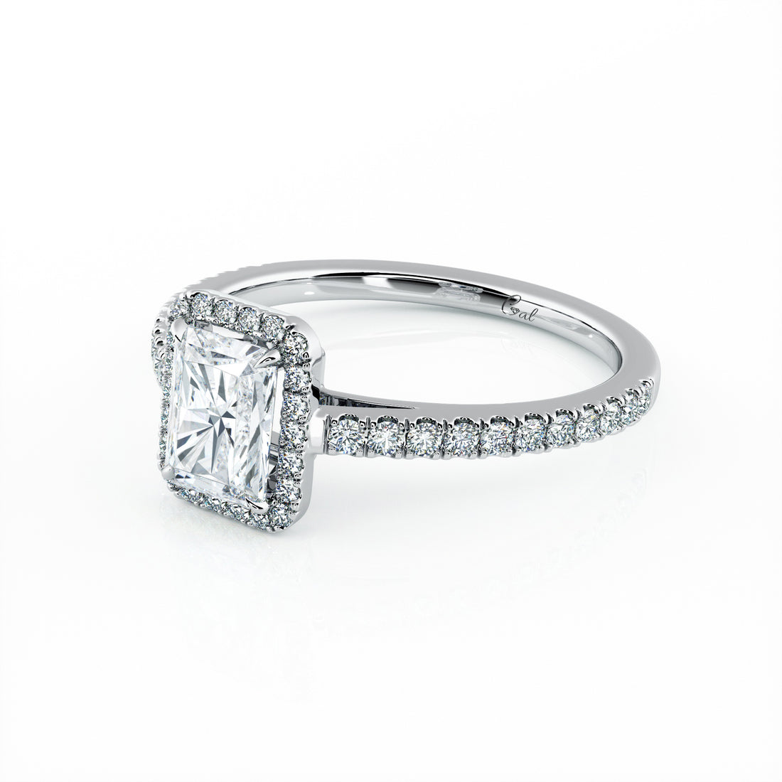 1.00 Carat Radiant Shape Micropavé Halo Engagement Ring