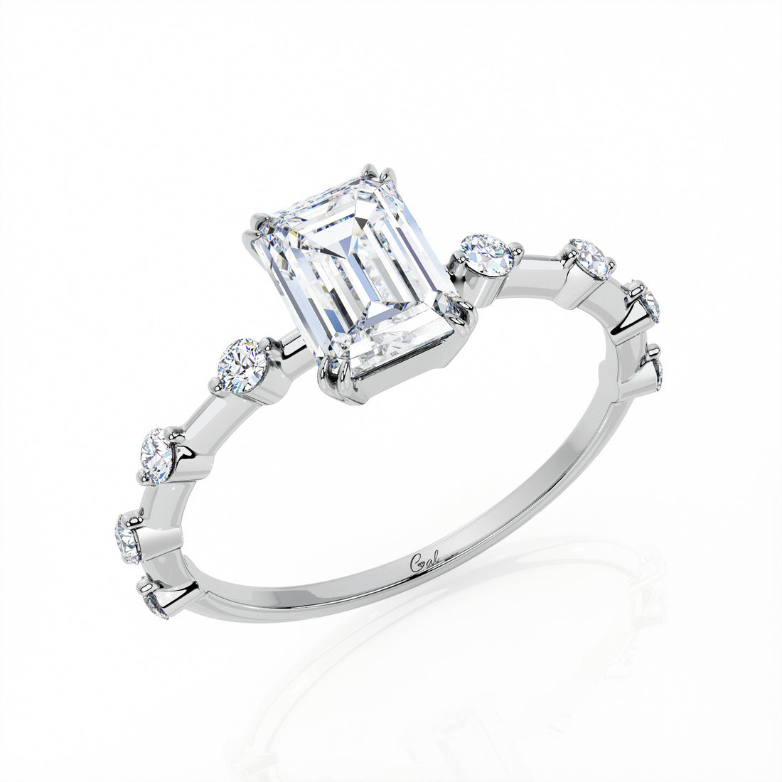 1.00 Carat Emerald Shape With Side Stones Engagement Ring