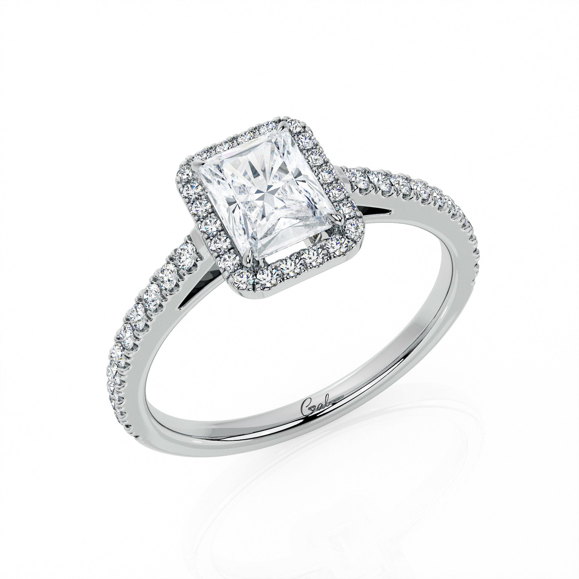 1.00 Carat Radiant Shape Micropavé Halo Engagement Ring