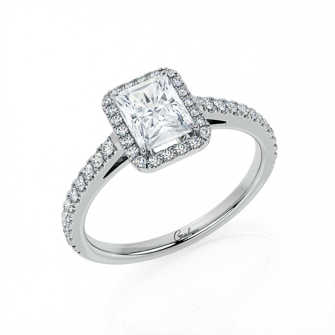 1.00 Carat Radiant Shape Micropavé Halo Engagement Ring