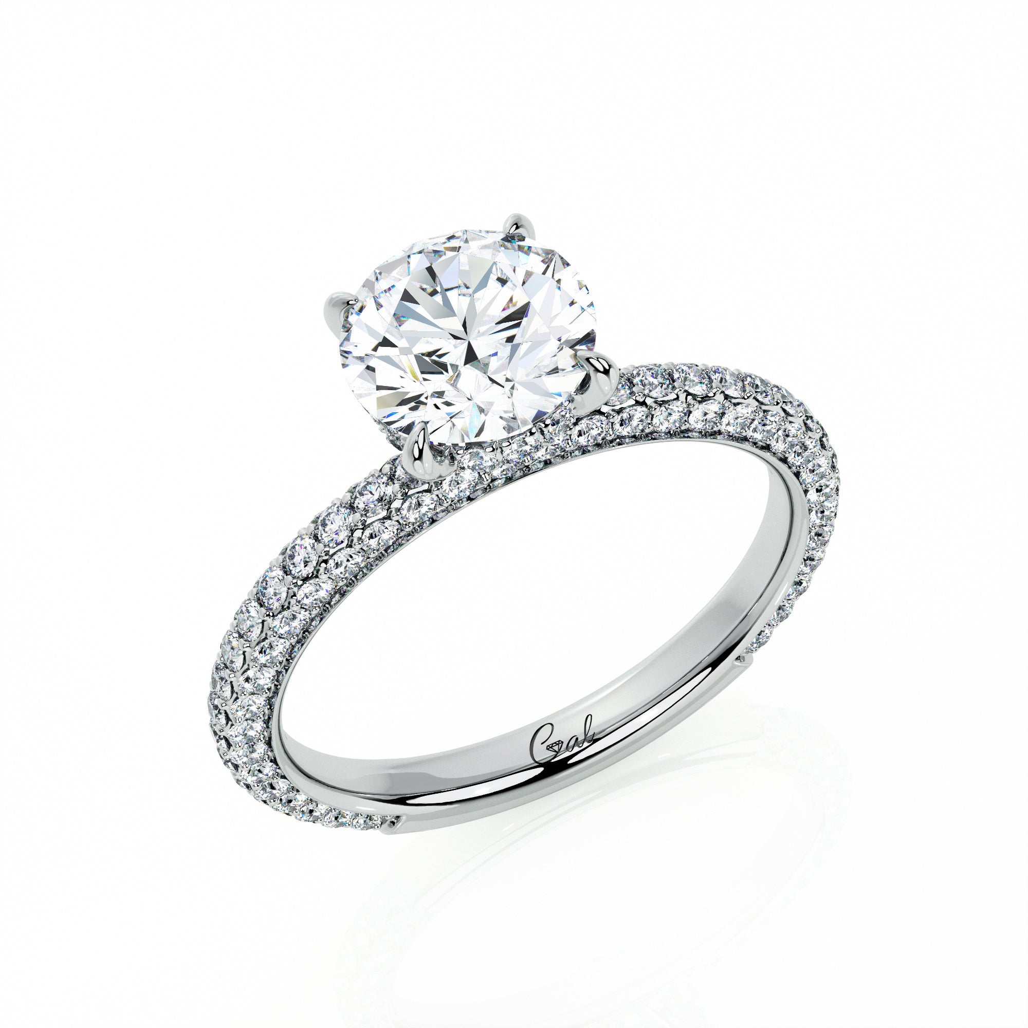 1.00 Carat Round Brilliant Trio Pave Engagement Ring