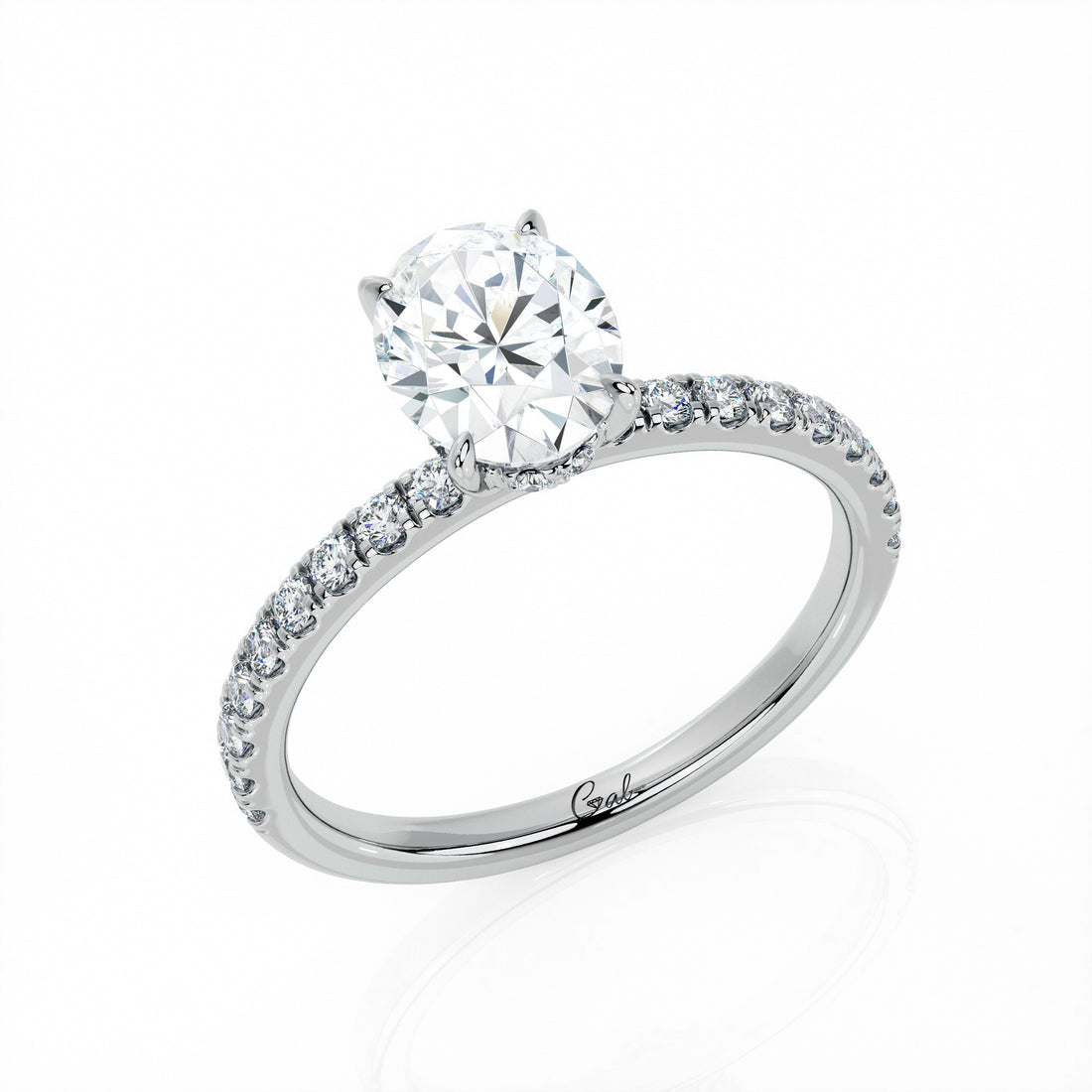 1.00 Carat Oval Shape Micropavé Engagement Ring