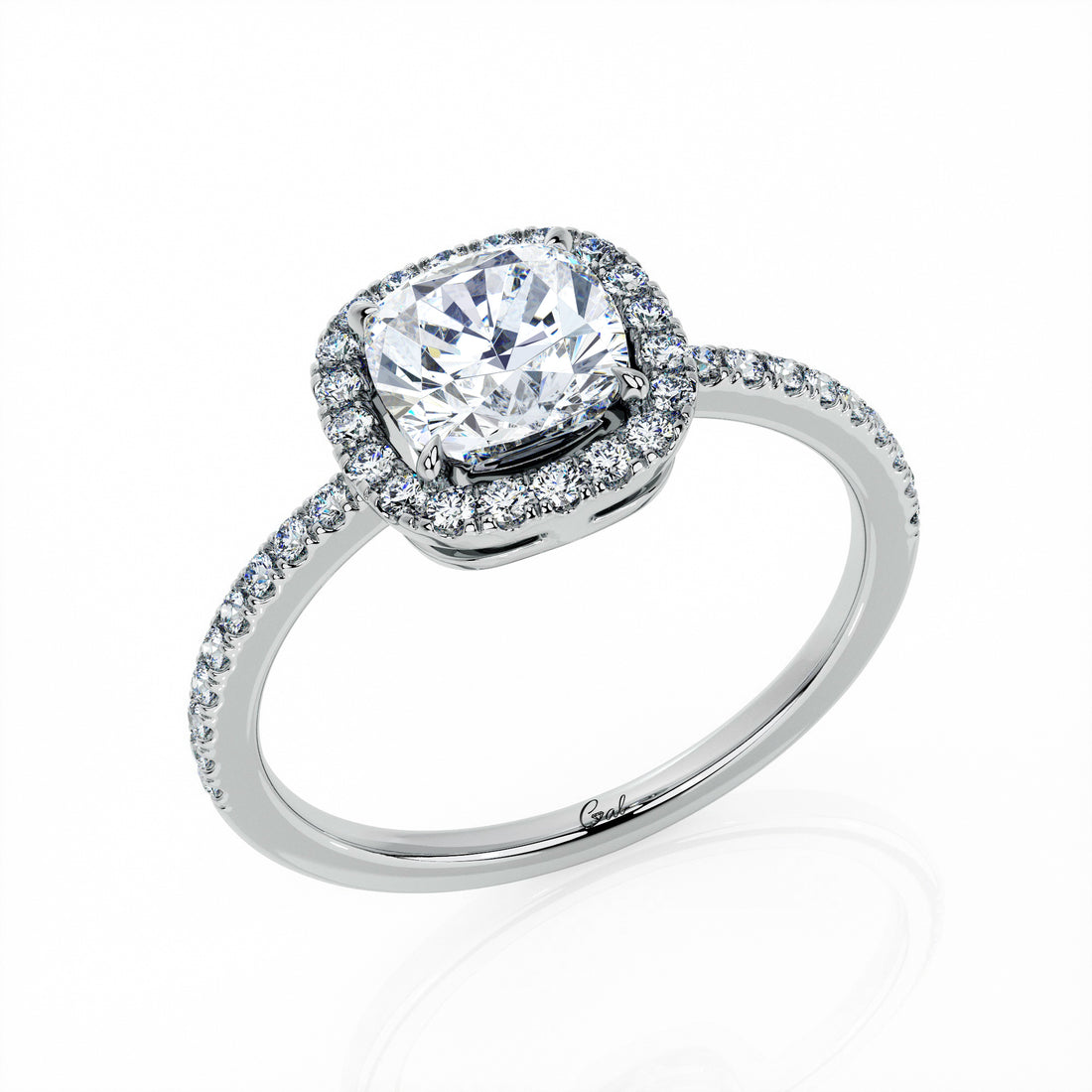 1.00 Carat Cushion Shape Micropavé Halo Engagement Ring