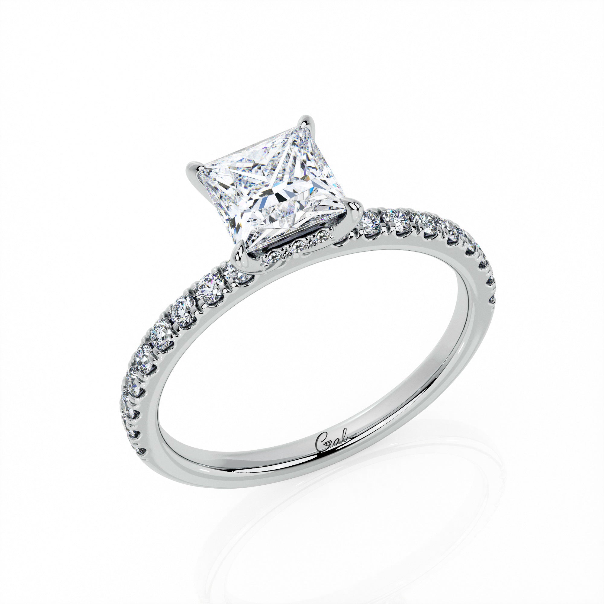 1.00 Carat Princess Shape Micropavé Engagement Ring