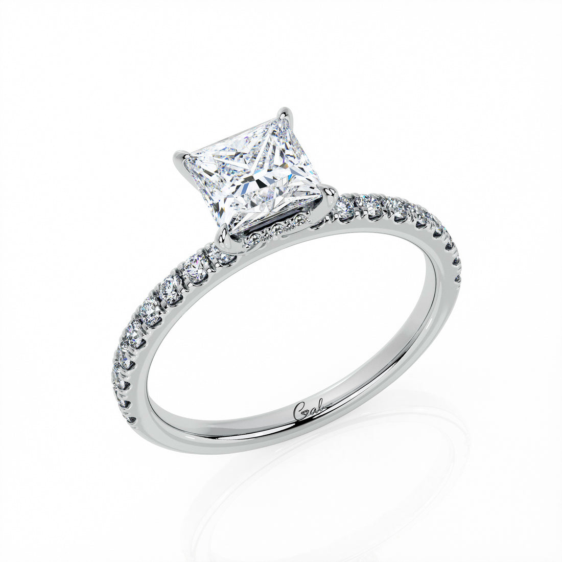 1.00 Carat Princess Shape Micropavé Engagement Ring