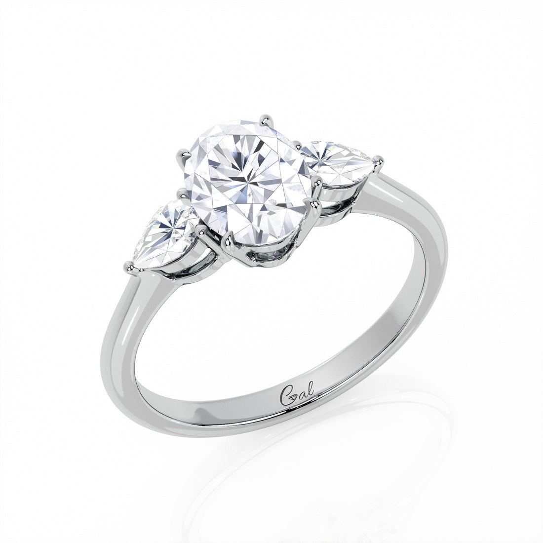 1.00 Carat Oval Shape With Pear Shape Side Stones Engagement Ring