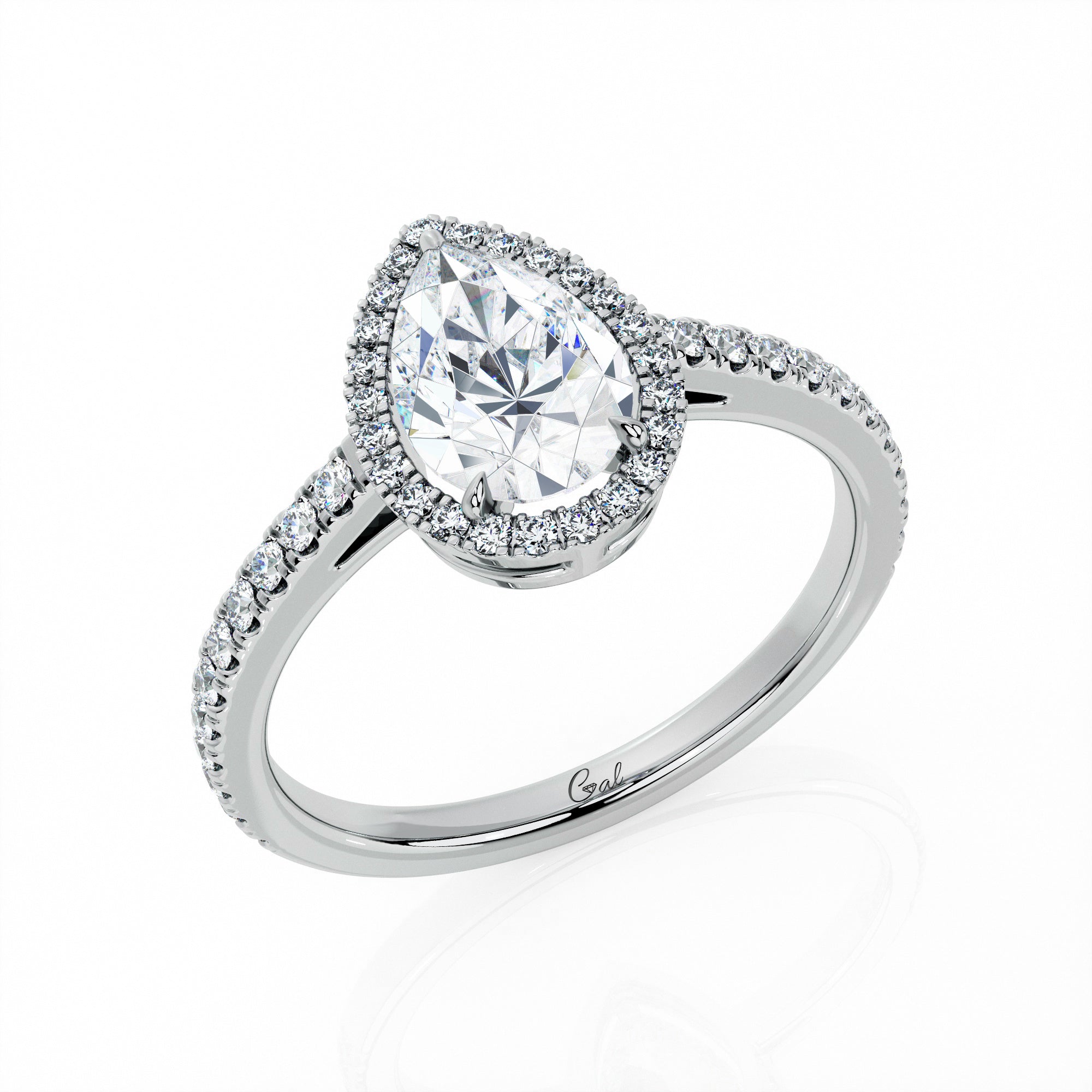 1.00 Carat Pear Shape Micropavé Halo Engagement Ring