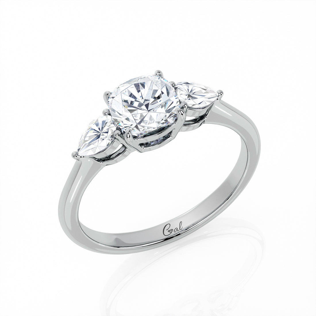 1.00 Carat Cushion Shape With Pear Shape Side Stones Engagement Ring