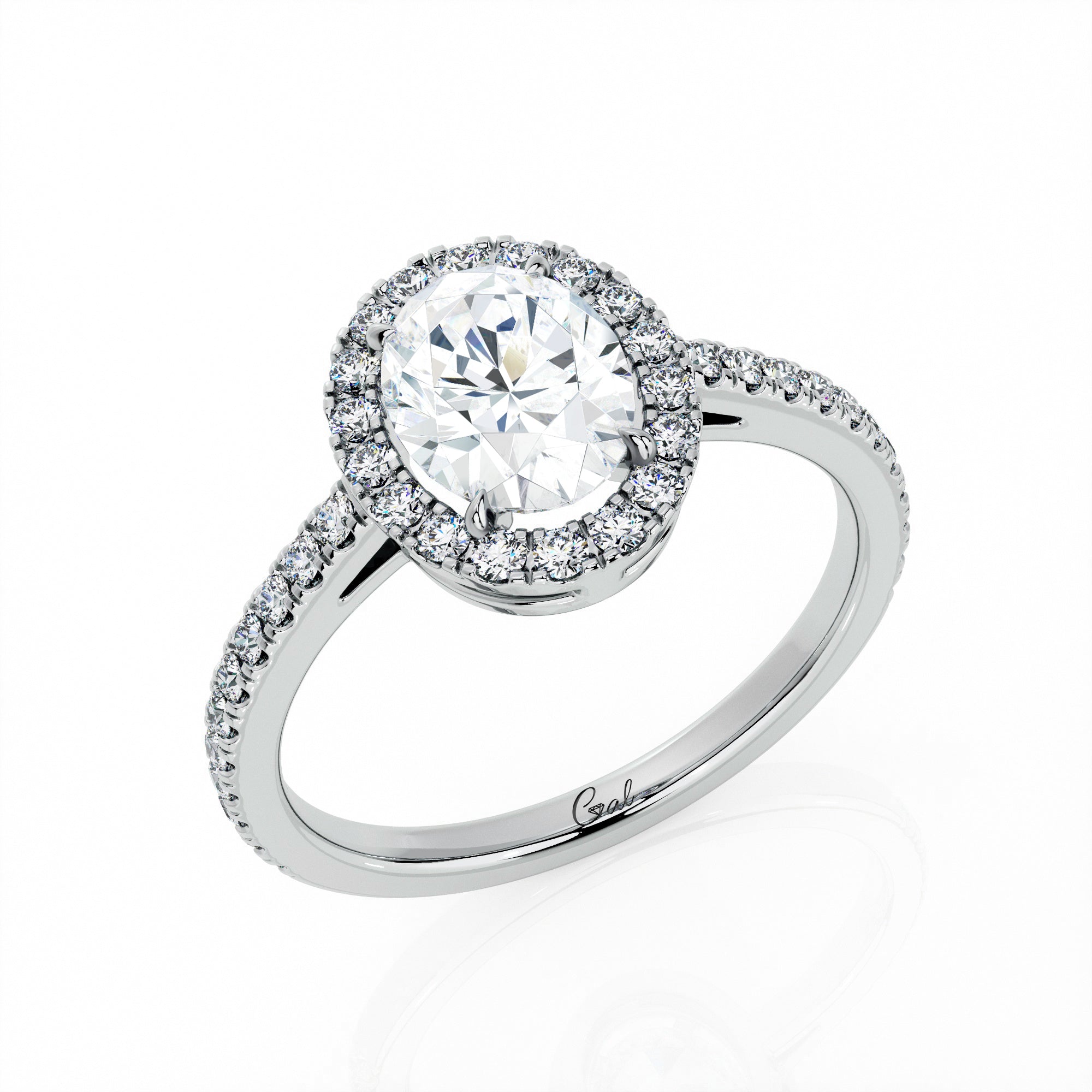 1.00 Carat Oval Shape Micropavé Halo Engagement Ring