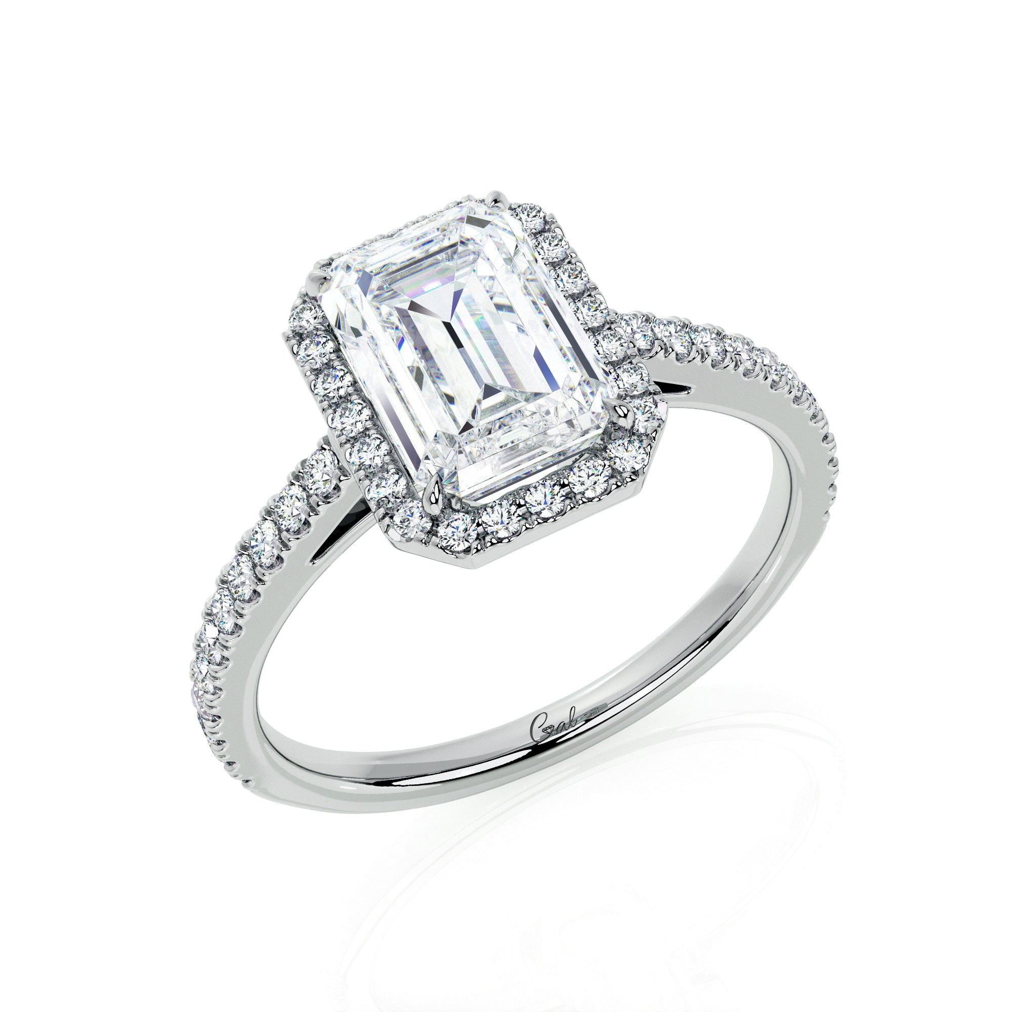 1.50 Carat Emerald Shape Micropavé Halo Engagement Ring