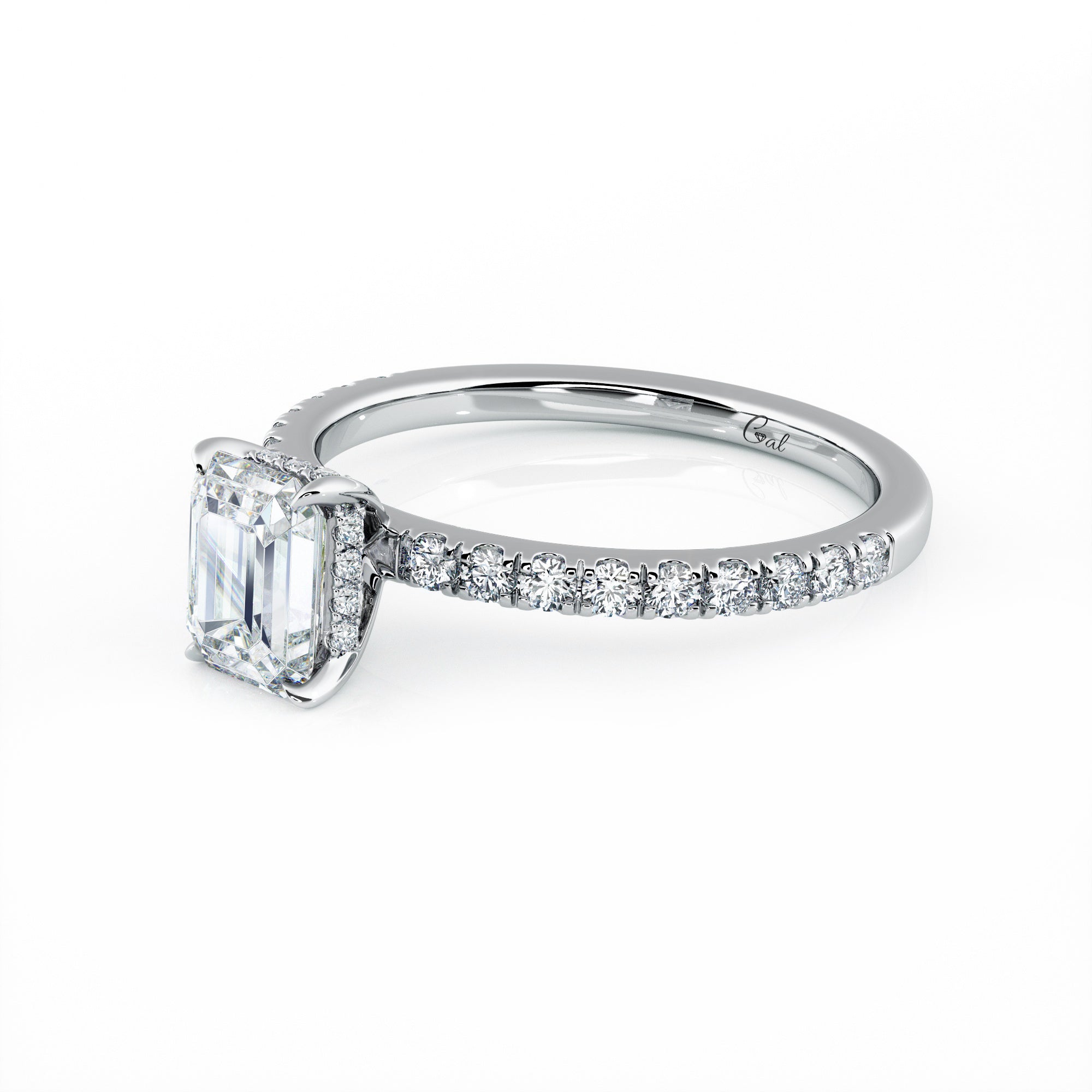 1.00 Carat Emerald Shape Micropavé Engagement Ring