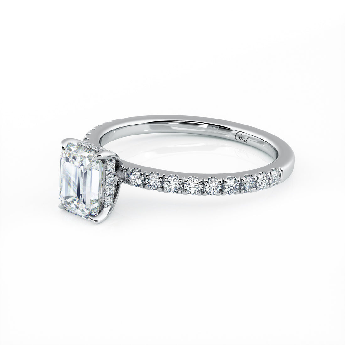 1.00 Carat Emerald Shape Micropavé Engagement Ring