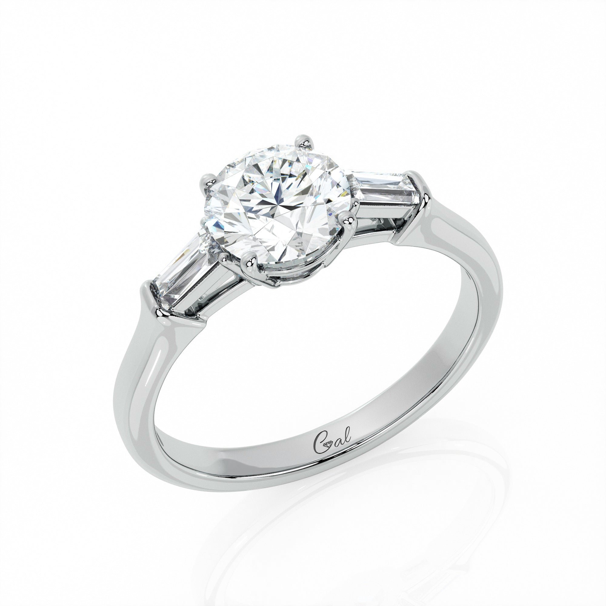 1.00 Carat Round Brilliant With Baguette Shape Side Stones Engagement Ring