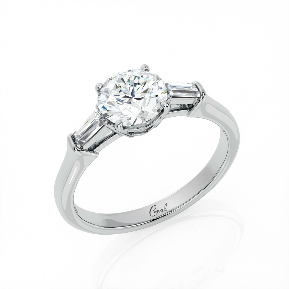 1.00 Carat Round Brilliant With Baguette Shape Side Stones Engagement Ring