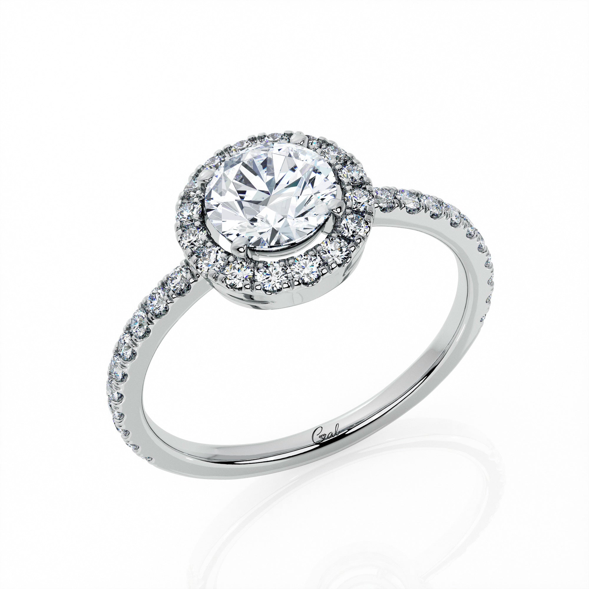 1.00 Carat Round Brilliant Micropavé Halo Engagement Ring
