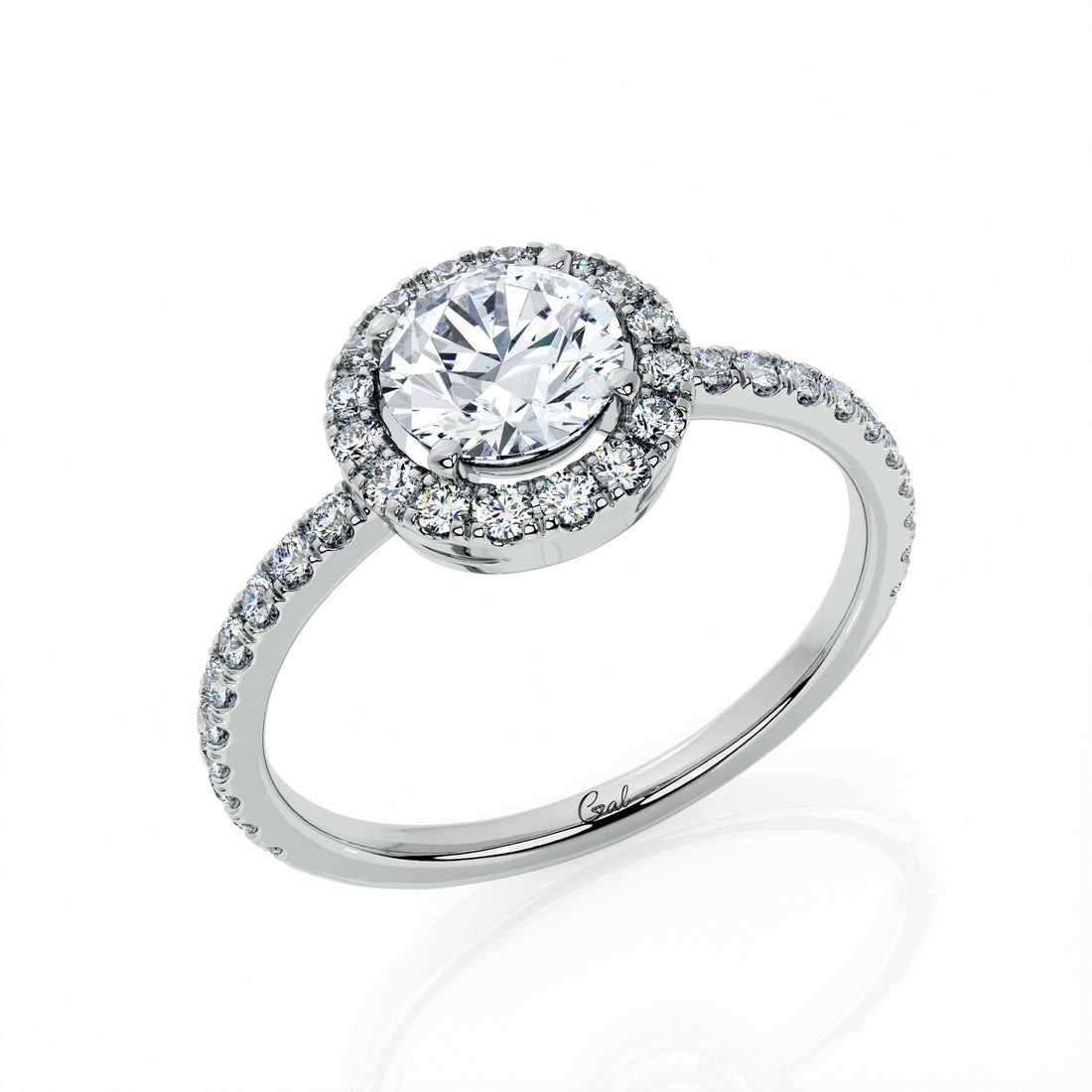 1.00 Carat Round Brilliant Micropavé Halo Engagement Ring