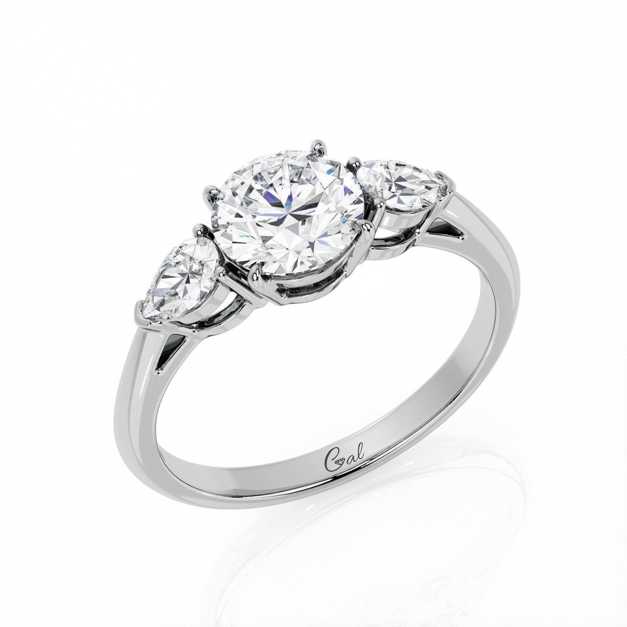 1.00 Carat Round Brilliant Shape With Pear Shape Side Stones Engagement Ring