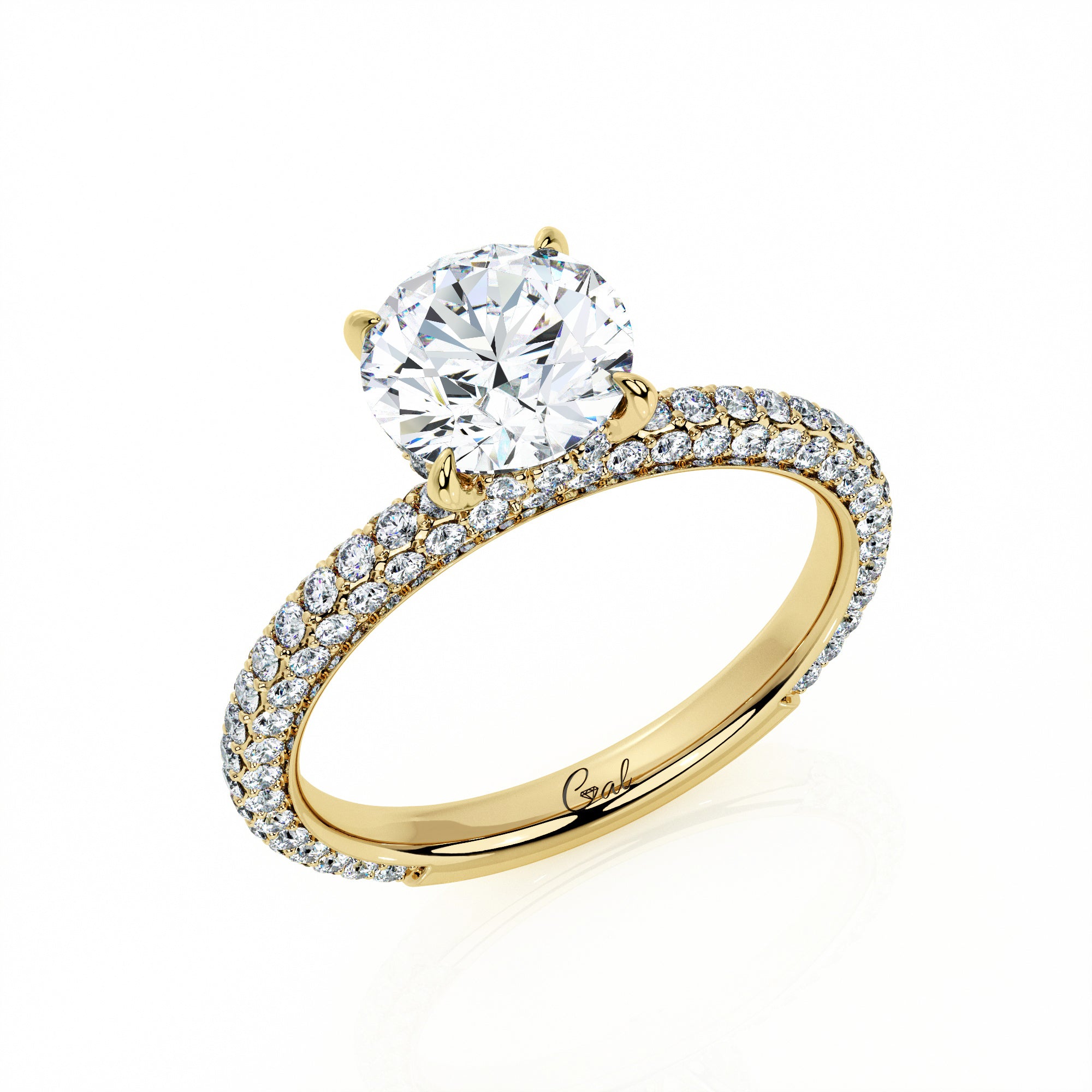 1.00 Carat Round Brilliant Trio Pave Engagement Ring