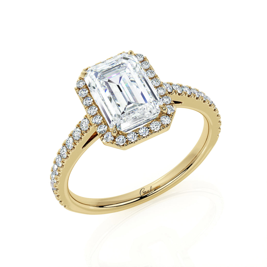 1.50 Carat Emerald Shape Micropavé Halo Engagement Ring
