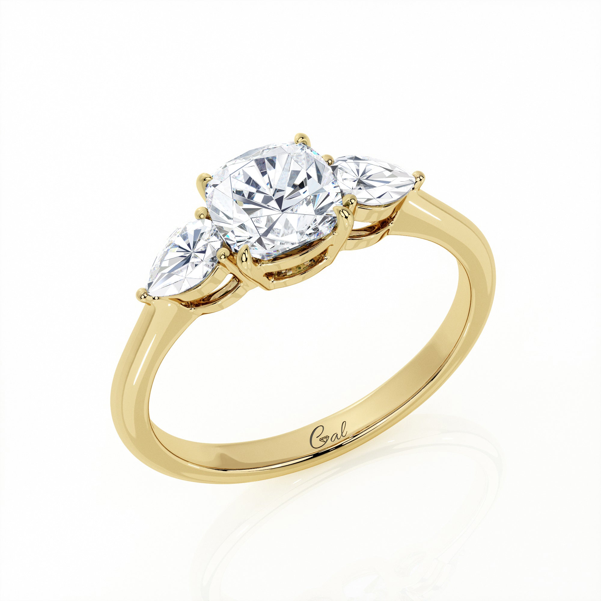 1.00 Carat Cushion Shape With Pear Shape Side Stones Engagement Ring