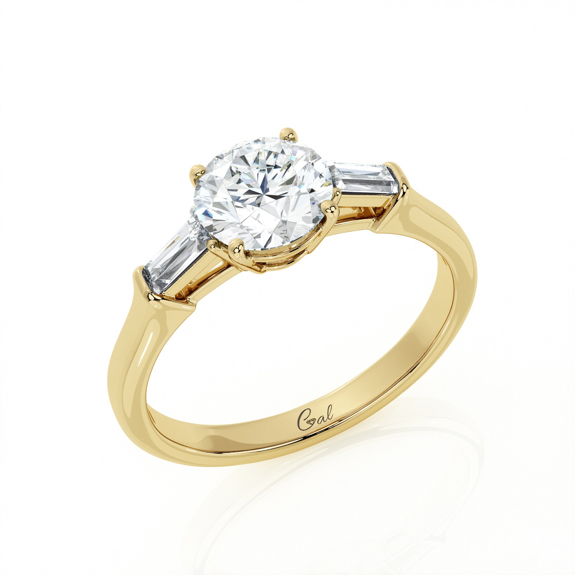 1.00 Carat Round Brilliant With Baguette Shape Side Stones Engagement Ring