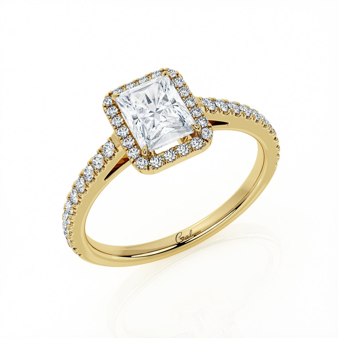 1.00 Carat Radiant Shape Micropavé Halo Engagement Ring