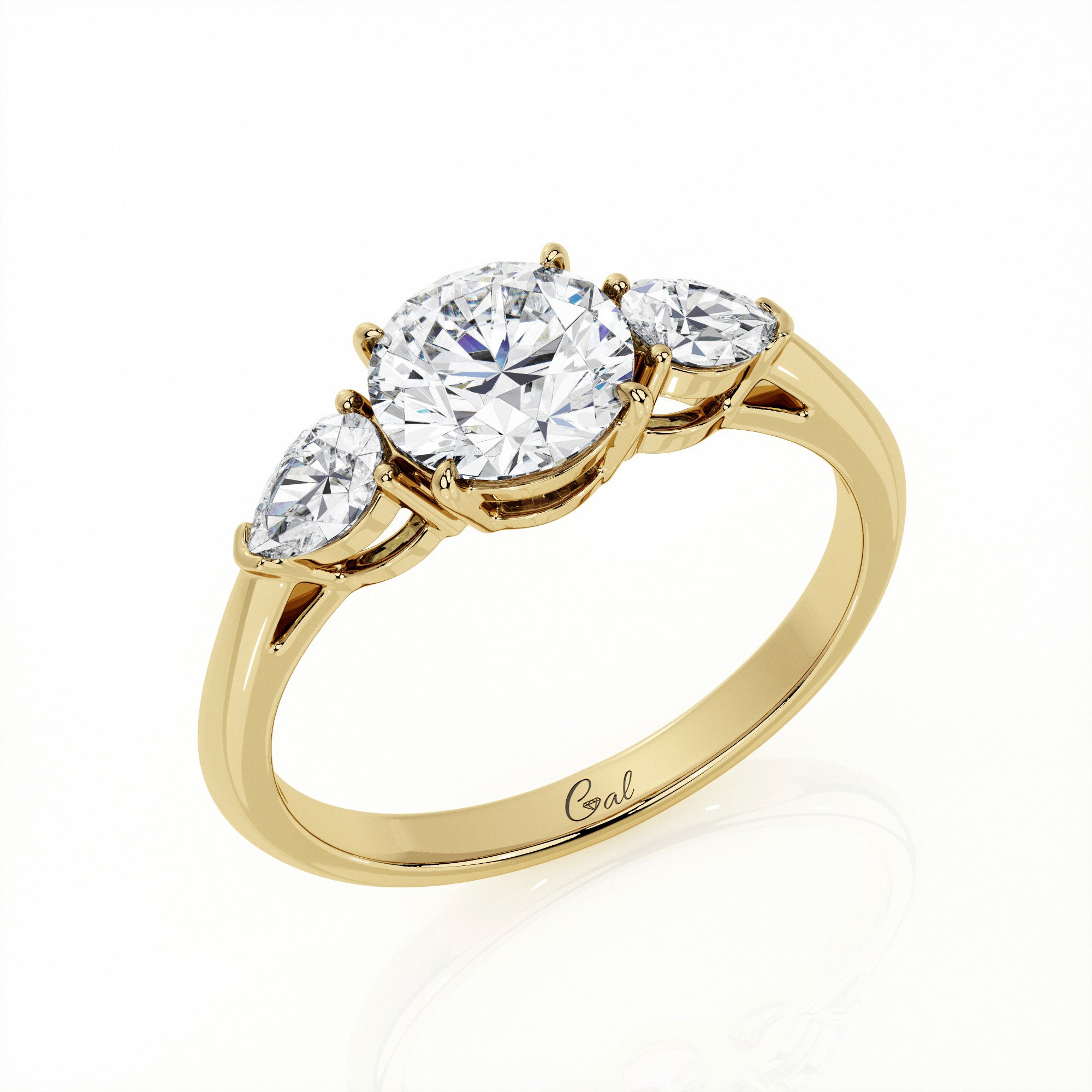1.00 Carat Round Brilliant Shape With Pear Shape Side Stones Engagement Ring